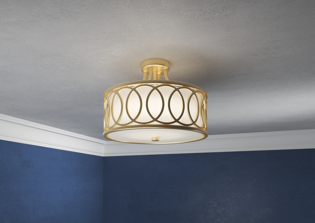 Libby Langdon Graham 3 Light Antique Gold Semi Flush Mount Semi Flush Crystorama