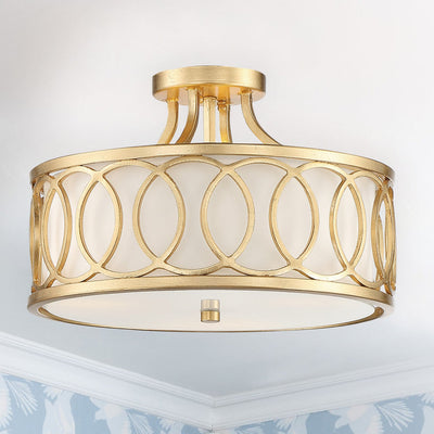Libby Langdon Graham 3 Light Antique Gold Semi Flush Mount Semi Flush Crystorama