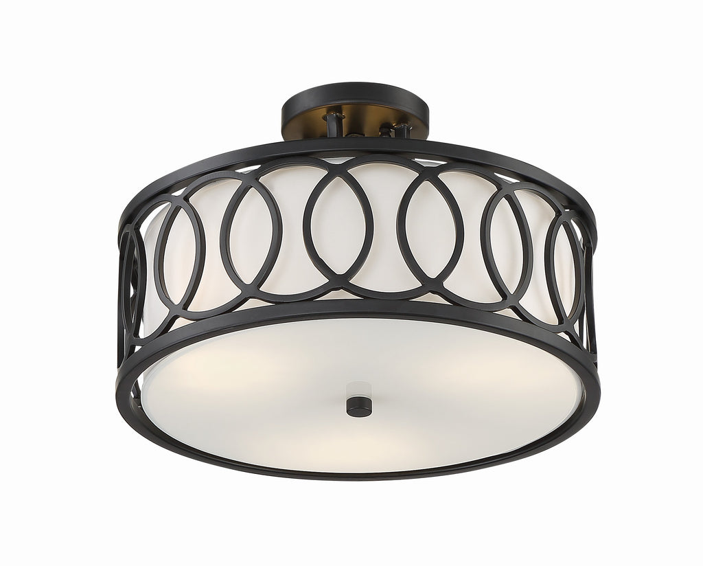 Libby Langdon Graham 3 Light Matte Black Semi Flush Mount Semi Flush Crystorama