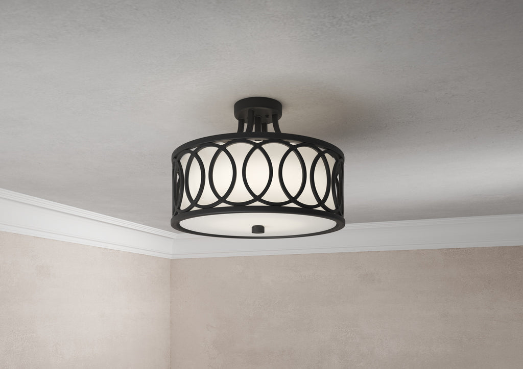 Libby Langdon Graham 3 Light Matte Black Semi Flush Mount Semi Flush Crystorama