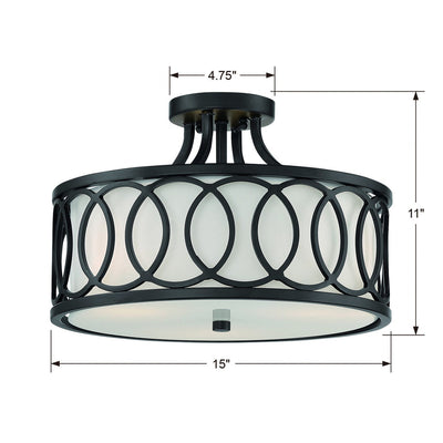Libby Langdon Graham 3 Light Matte Black Semi Flush Mount Semi Flush Crystorama