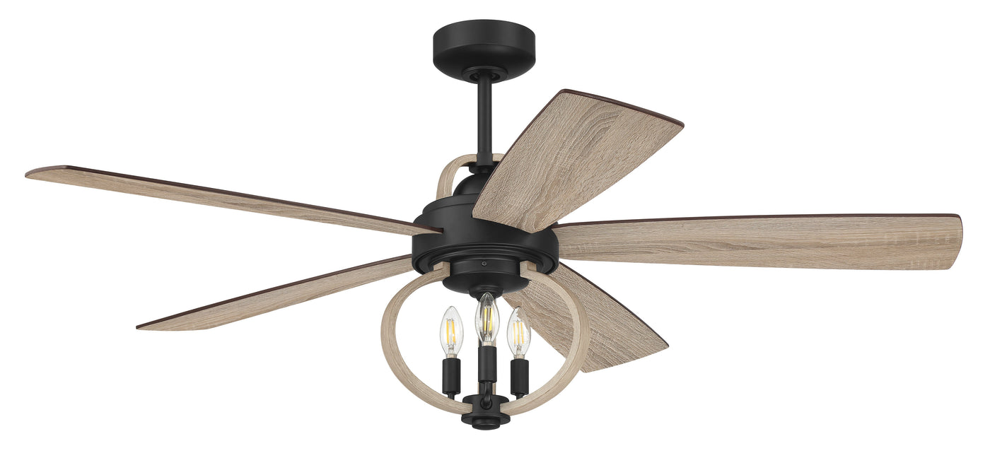 52" Reese in Flat Black  w/ Driftwood Blades Ceiling Fan CRAFTMADE