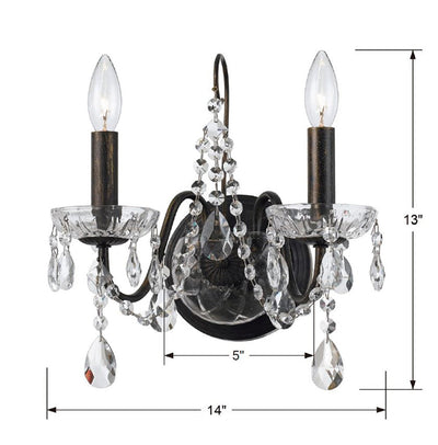 Butler 2 Light Hand Cut Crystal English Bronze Sconce Wall Sconce Crystorama