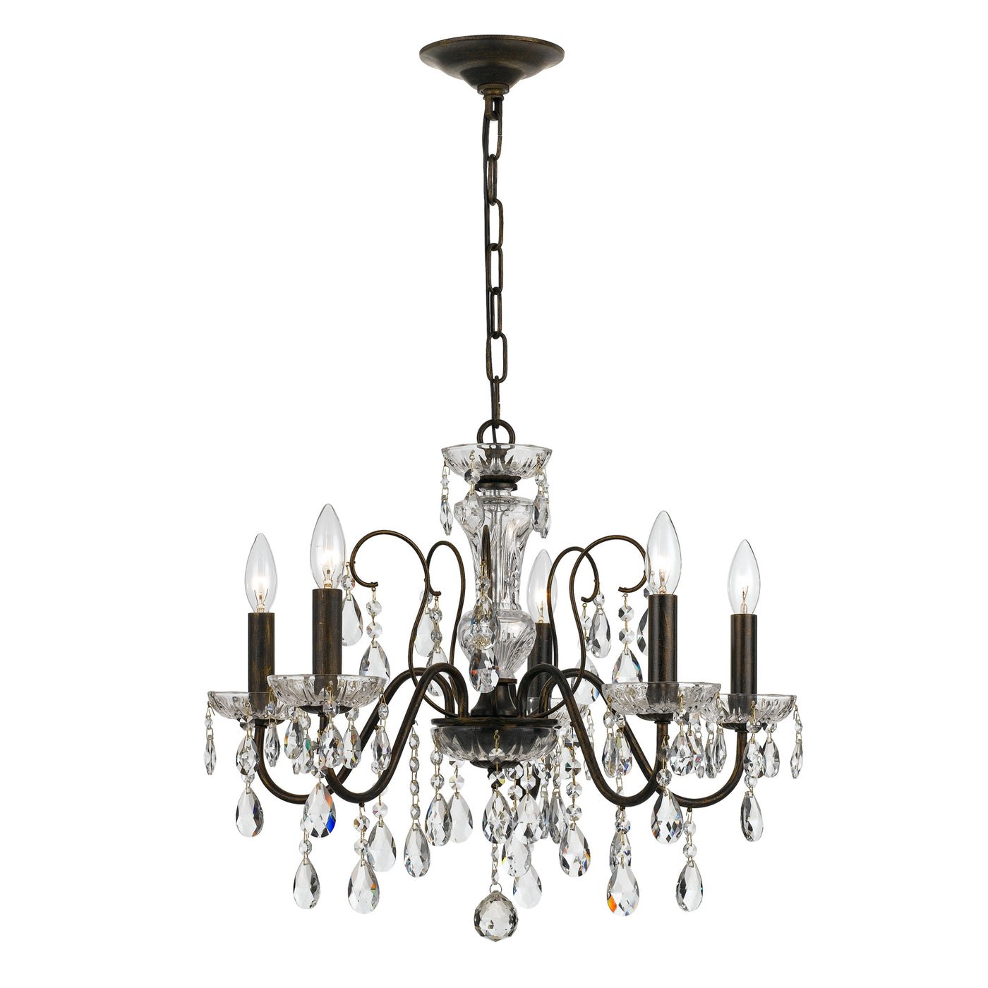 Butler 5 Light Hand Cut Crystal English Bronze Chandelier Chandelier Crystorama