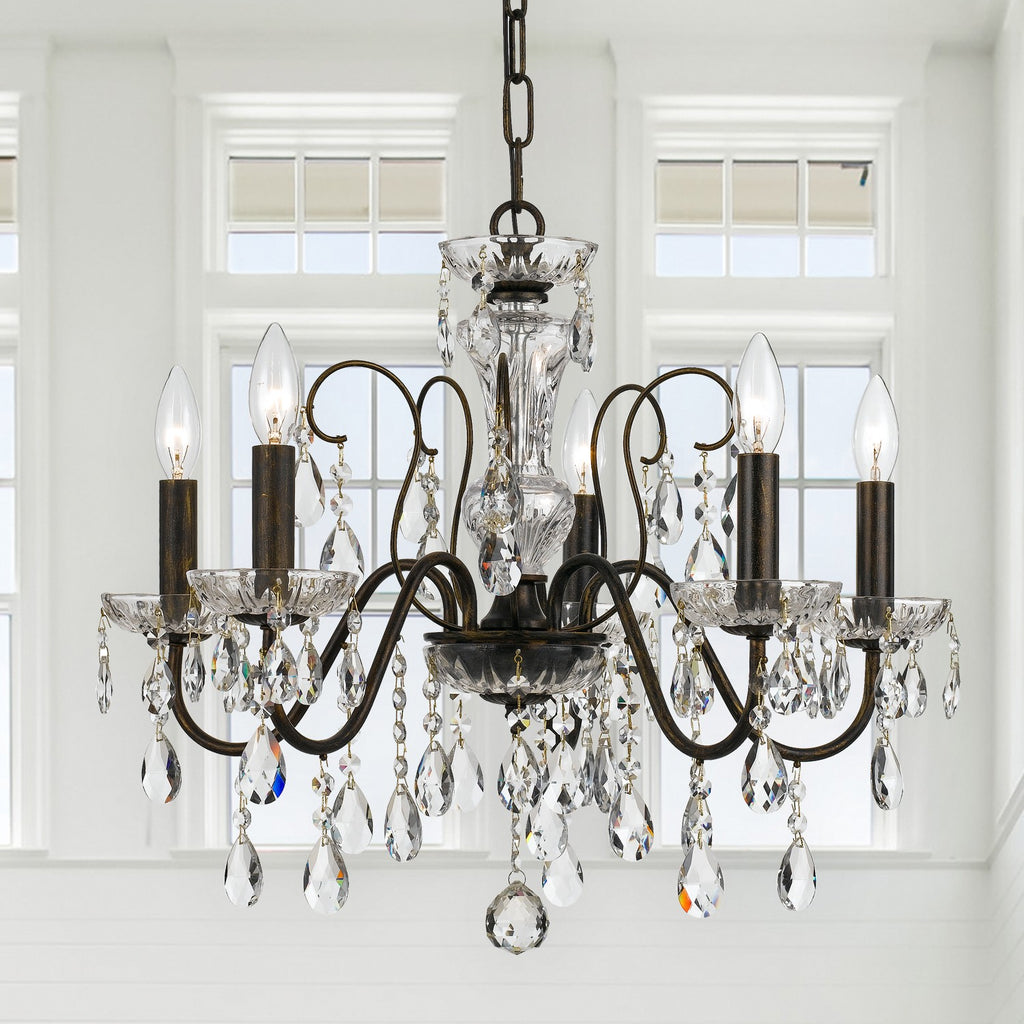 Butler 5 Light Hand Cut Crystal English Bronze Chandelier Chandelier Crystorama