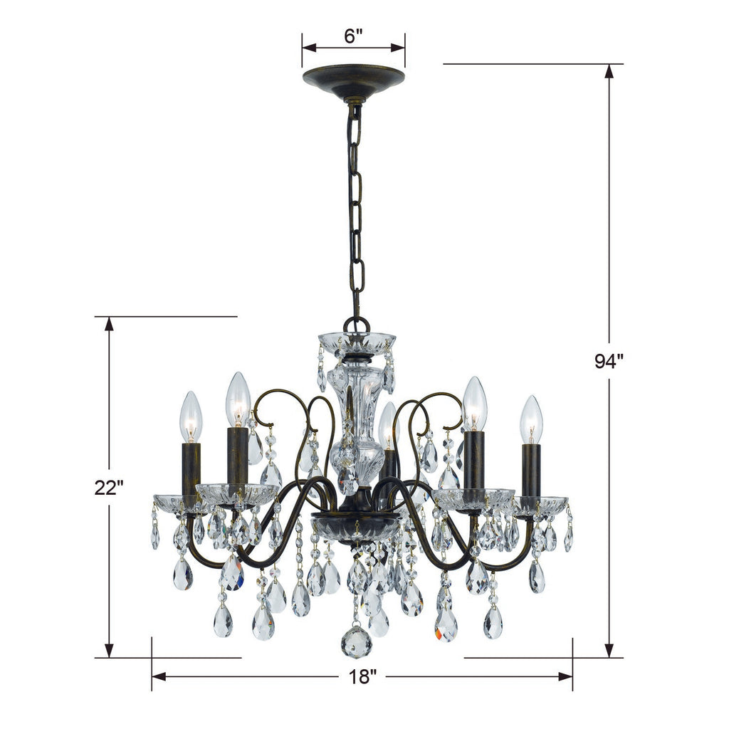 Butler 5 Light Hand Cut Crystal English Bronze Chandelier Chandelier Crystorama