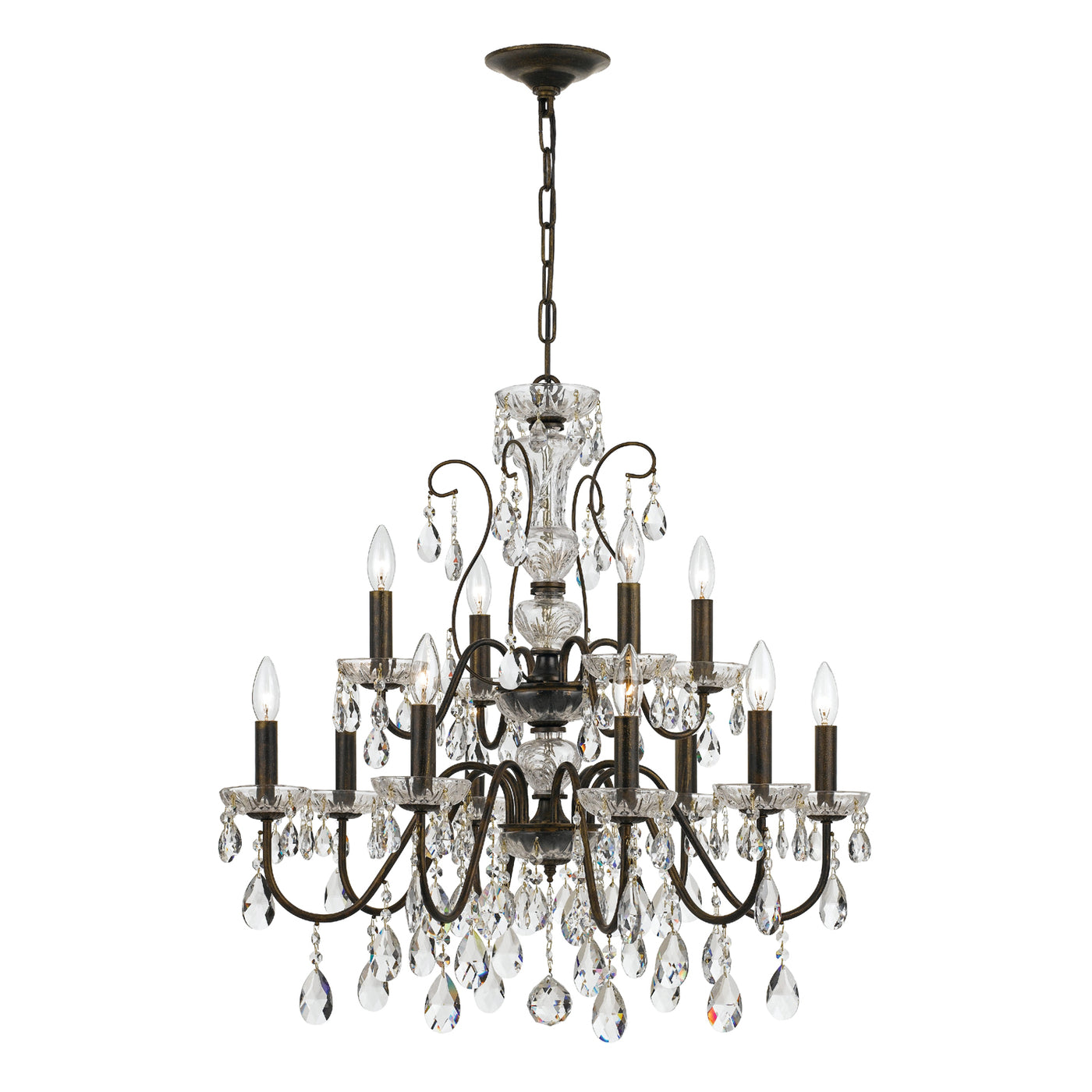 Butler 12 Light Hand Cut Crystal English Bronze Chandelier Chandelier Crystorama