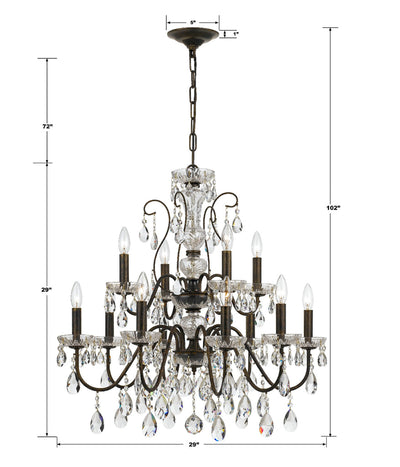 Butler 12 Light Hand Cut Crystal English Bronze Chandelier Chandelier Crystorama