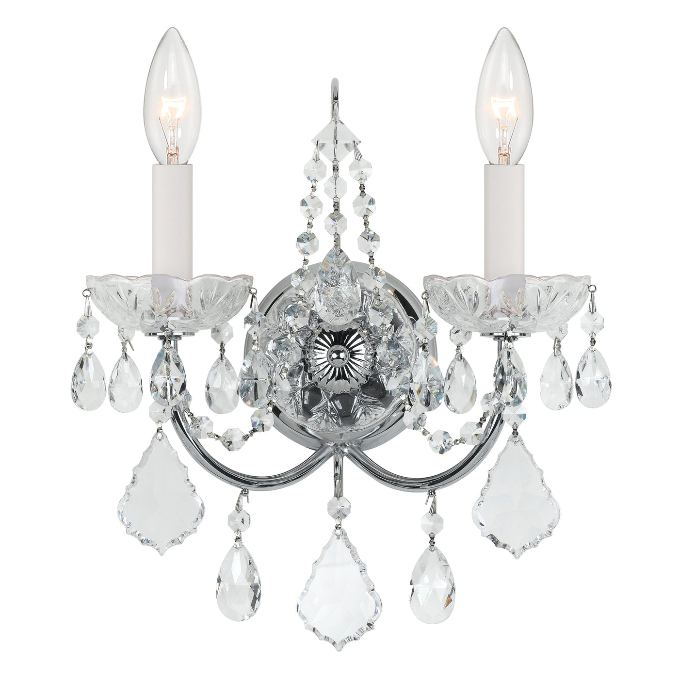 Imperial 2 Light Clear Italian Crystal Polished Chrome Sconce Wall Sconce Crystorama