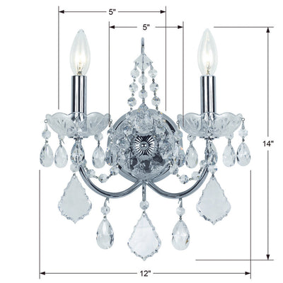 Imperial 2 Light Clear Italian Crystal Polished Chrome Sconce Wall Sconce Crystorama