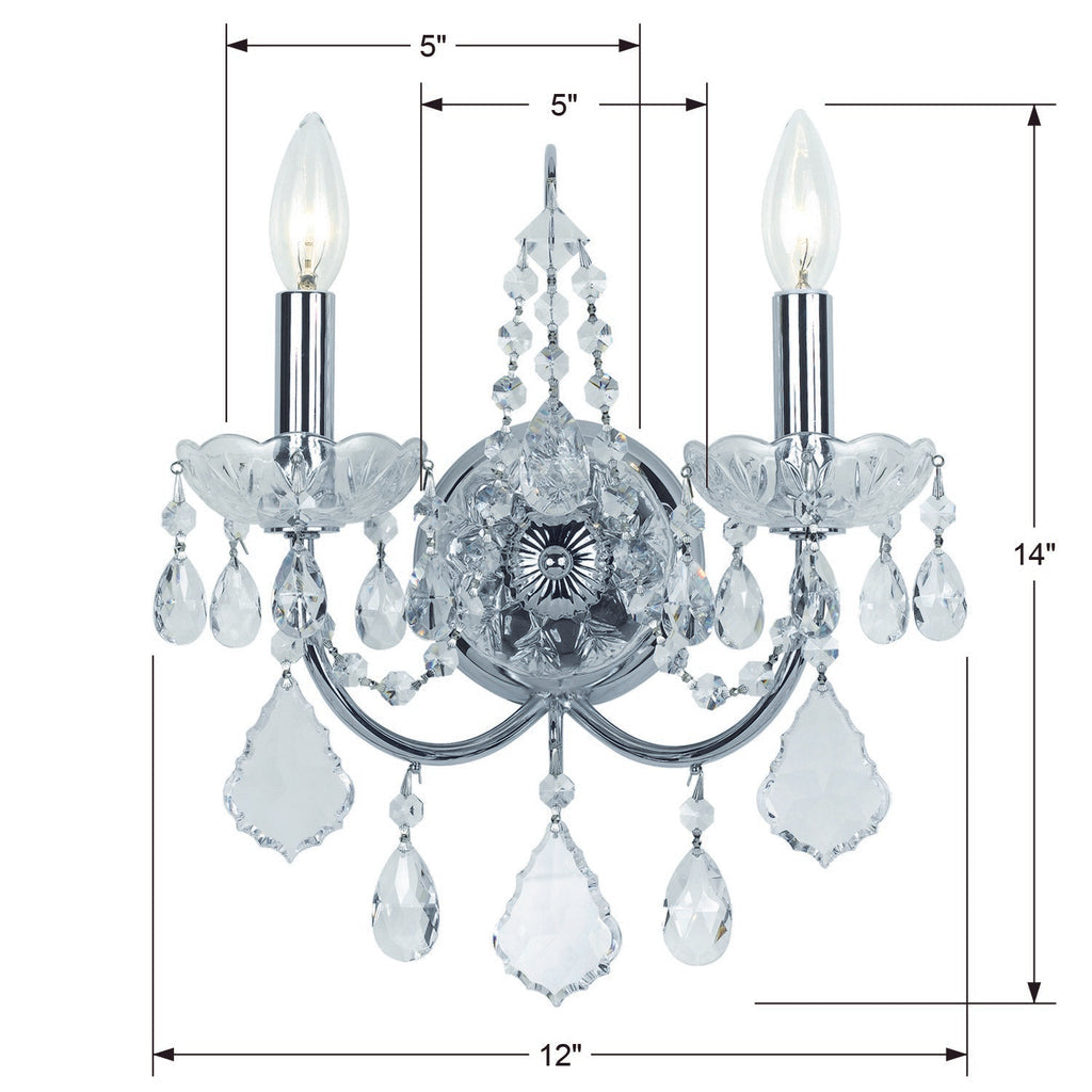 Imperial 2 Light Hand Cut Crystal Polished Chrome Sconce Wall Sconce Crystorama