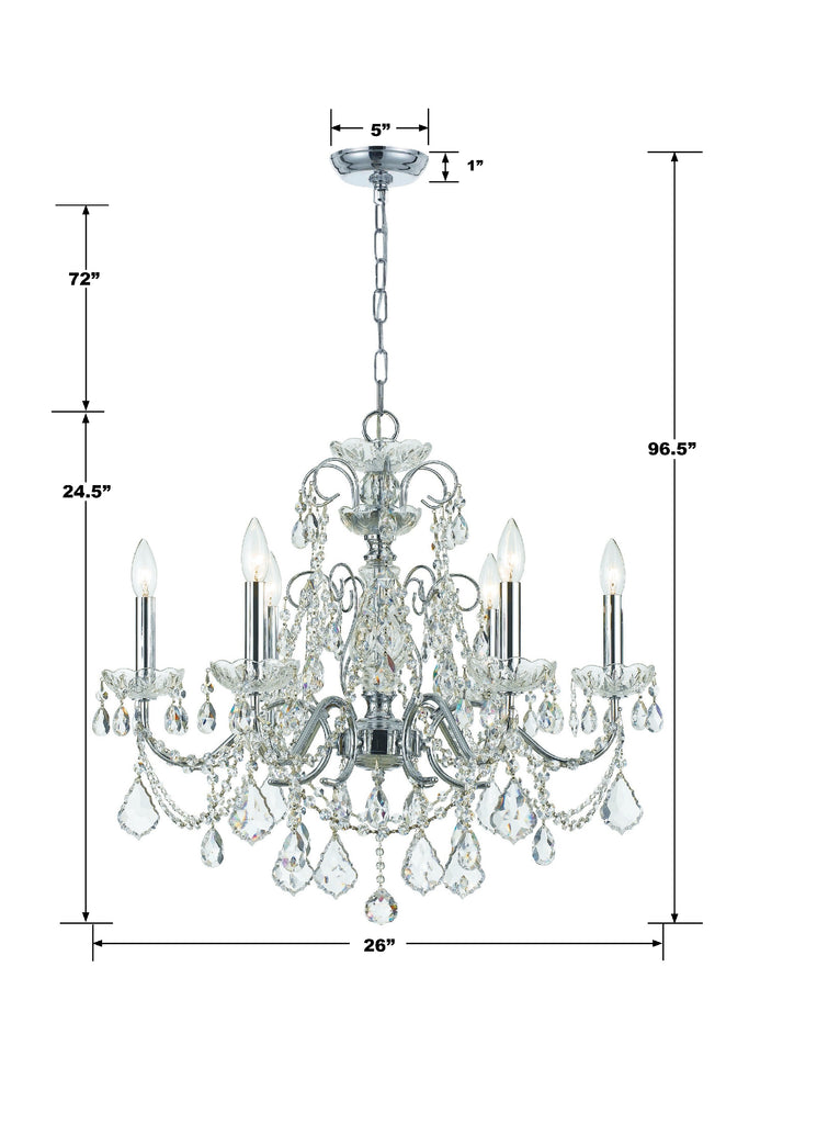 Imperial 6 Light Clear Italian Crystal Polished Chrome Chandelier Chandelier Crystorama