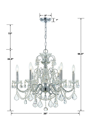 Imperial 6 Light Clear Italian Crystal Polished Chrome Chandelier Chandelier Crystorama