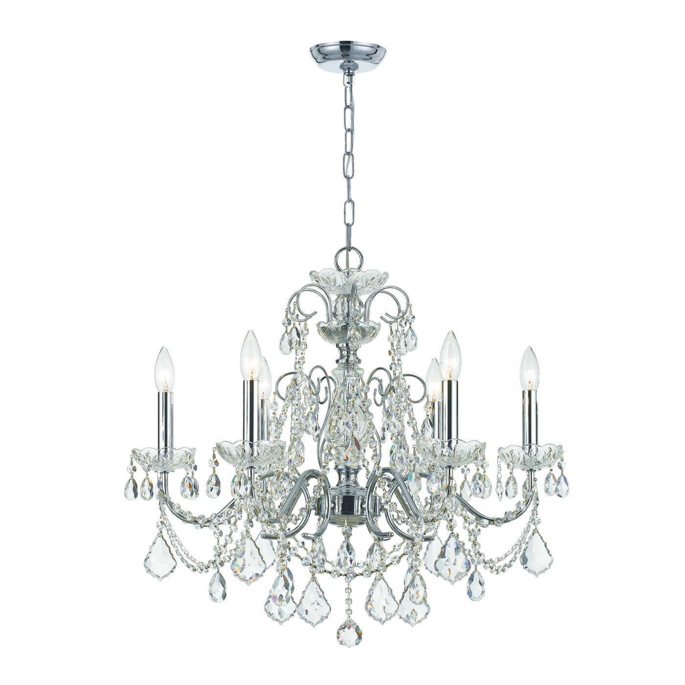 Imperial 6 Light Hand Cut Crystal Polished Chrome Chandelier Chandelier Crystorama