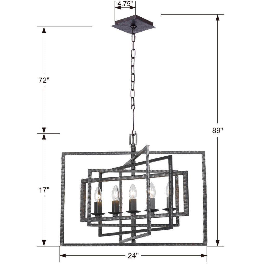 Capri 5 Light Raw Steel Chandelier Chandelier Crystorama