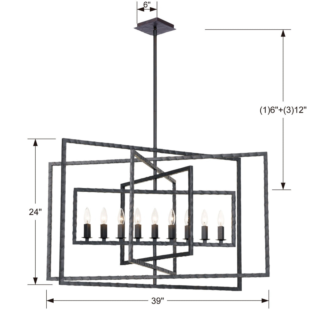 Capri 9 Light Raw Steel Chandelier Chandelier Crystorama