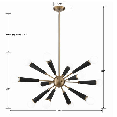 Zodiac 12 Light Aged Brass Chandelier Chandelier Crystorama