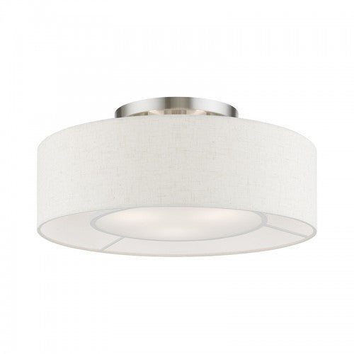 3 Light Brushed Nickel with Shiny White Accents Semi-Flush Semi Flush Livex