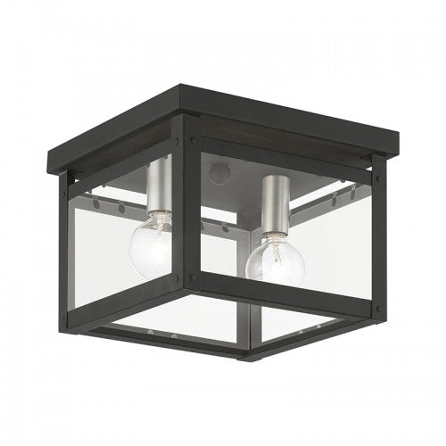 2 Light Black with Brushed Nickel Finish Candles Square Flush Mount Flush Mount Livex