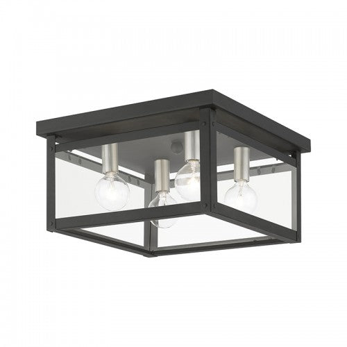 4 Light Black with Brushed Nickel Finish Candles Square Flush Mount Flush Mount Livex