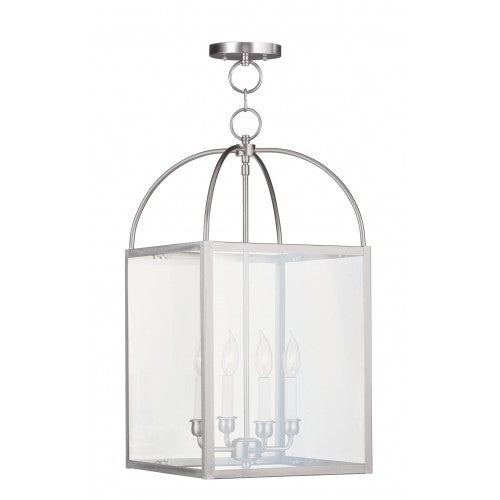 4 Light Brushed Nickel Chain Lantern Chandelier Livex