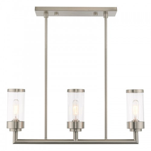 3 Light Brushed Nickel Linear Chandelier Linear Livex