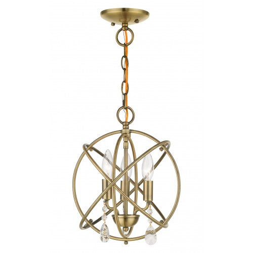 3 Light Antique Brass Convertible Chandelier / Semi Flush Chandelier Livex