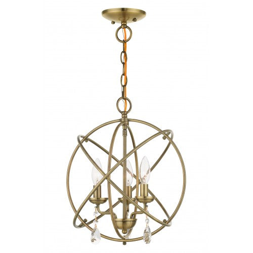 3 Light Antique Brass Convertible Chandelier / Semi Flush Chandelier Livex