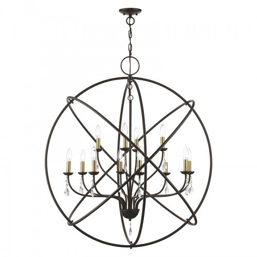 12 Light Bronze with Antique Brass Finish Candles Grande Foyer Chandelier Chandelier Livex