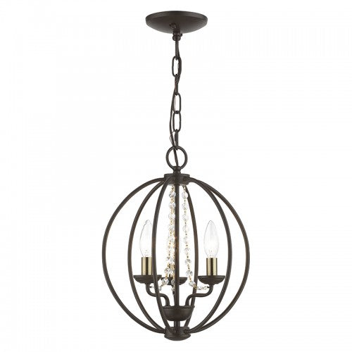 3 Light Bronze with Antique Brass Finish Candles Globe Convertible Mini Chandelier/ Semi-Flush Chandelier Livex