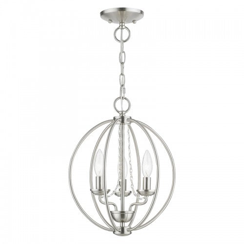 3 Light Brushed Nickel Globe Convertible Mini Chandelier/ Semi-Flush Chandelier Livex