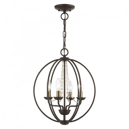 4 Light Bronze with Antique Brass Finish Candles Globe Convertible Chandelier/ Semi-Flush Chandelier Livex