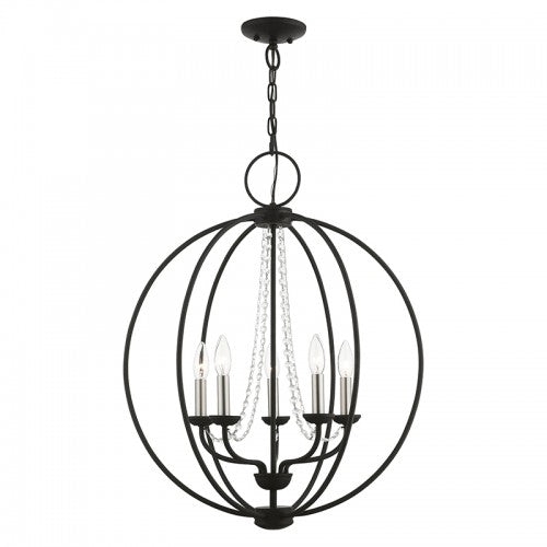 5 Light Black with Brushed Nickel Finish Candles Globe Chandelier Chandelier Livex