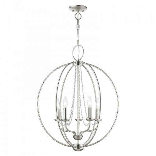 5 Light Brushed Nickel Globe Chandelier Chandelier Livex