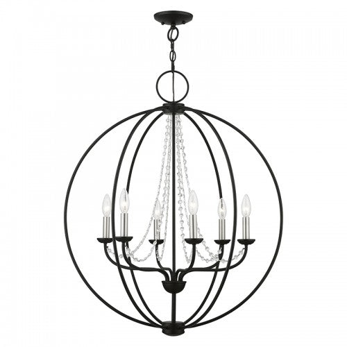 6 Light Black with Brushed Nickel Finish Candles Globe Pendant Chandelier Chandelier Livex