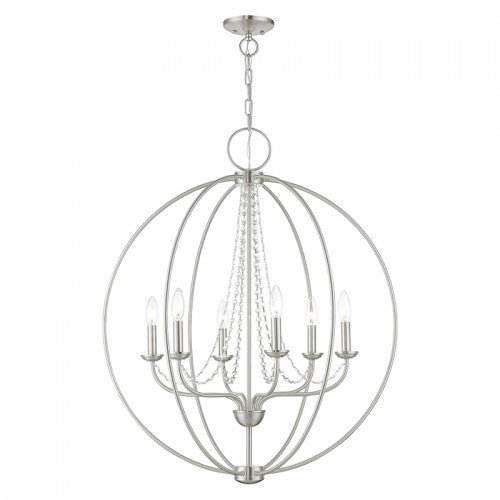 6 Light Brushed Nickel Globe Pendant Chandelier Chandelier Livex