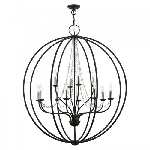 12 Light Black with Brushed Nickel Finish Candles Grande Foyer Chandelier Chandelier Livex