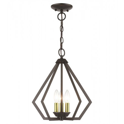 3 Light English Bronze Semi-Flush / Small Pendant with Antique Brass Finish Accents Pendant Livex