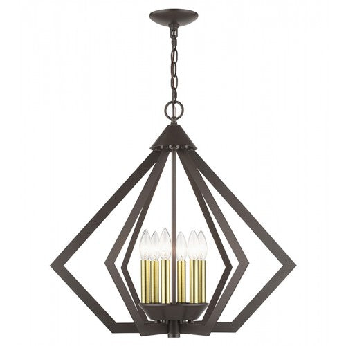 6 Light English Bronze Chandelier with Antique Brass Finish Accents Chandelier Livex