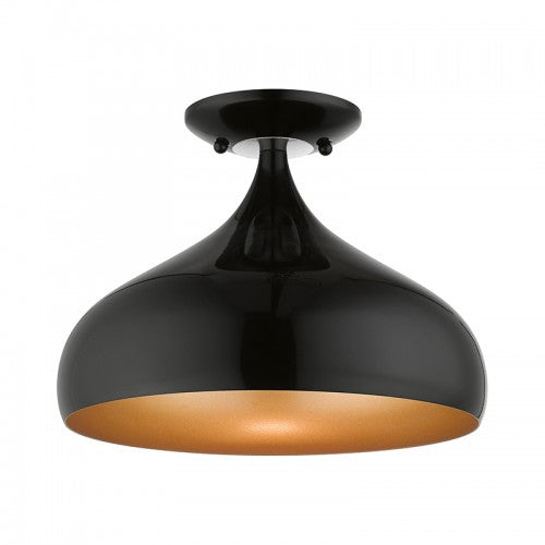 1 Light Shiny Black Semi-Flush Mount Semi Flush Livex