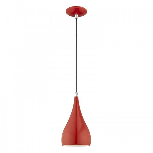 1 Light Shiny Red Single Pendant Pendant Livex