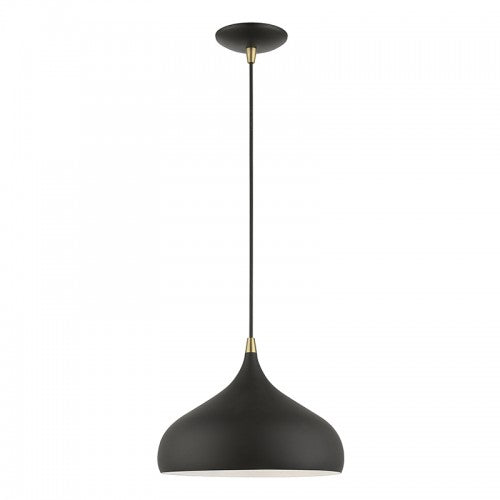 1 Light Textured Black with Antique Brass Accents Pendant Pendant Livex