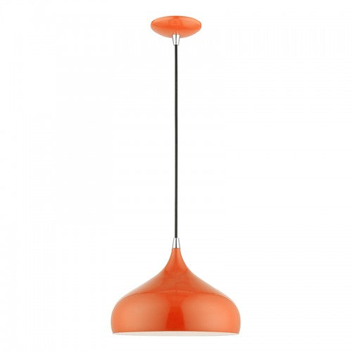 1 Light Shiny Orange with Polished Chrome Accents Pendant Pendant Livex