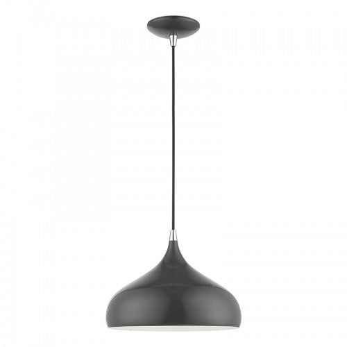 1 Light Shiny Dark Gray with Polished Chrome Accents Pendant Pendant Livex