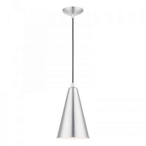 1 Light Brushed Aluminum with Polished Chrome Accents Mini Pendant Pendant Livex