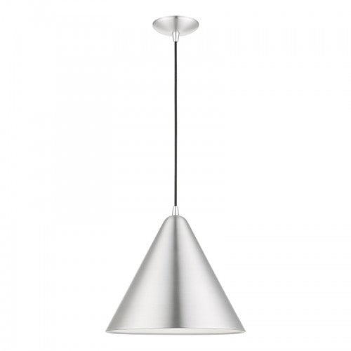 1 Light Brushed Aluminum with Polished Chrome Accents Pendant Pendant Livex