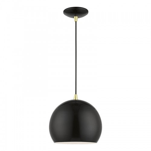 1 Light Shiny Black with Polished Brass Accents Globe Pendant Pendant Livex