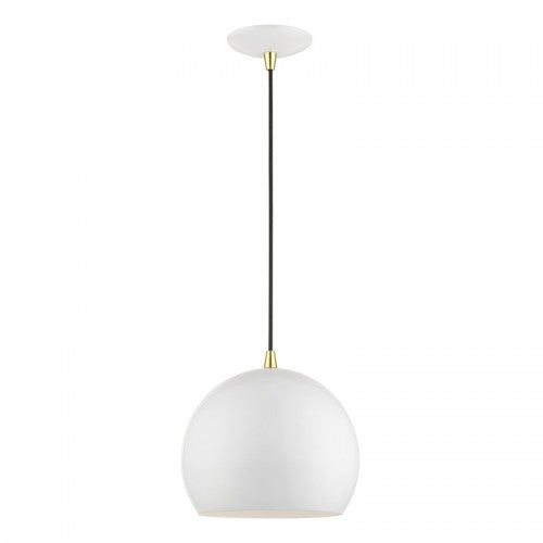 1 Light Shiny White with Polished Brass Accents Globe Pendant Pendant Livex