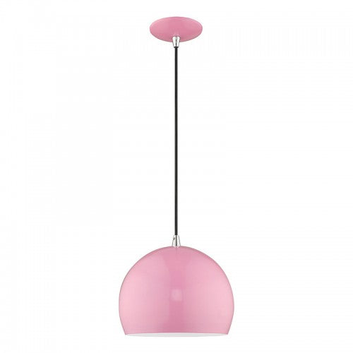 1 Light Shiny Pink Single Pendant Pendant Livex