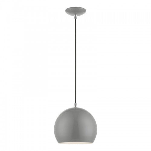 1 Light Shiny Light Gray with Polished Chrome Accents Globe Pendant Pendant Livex